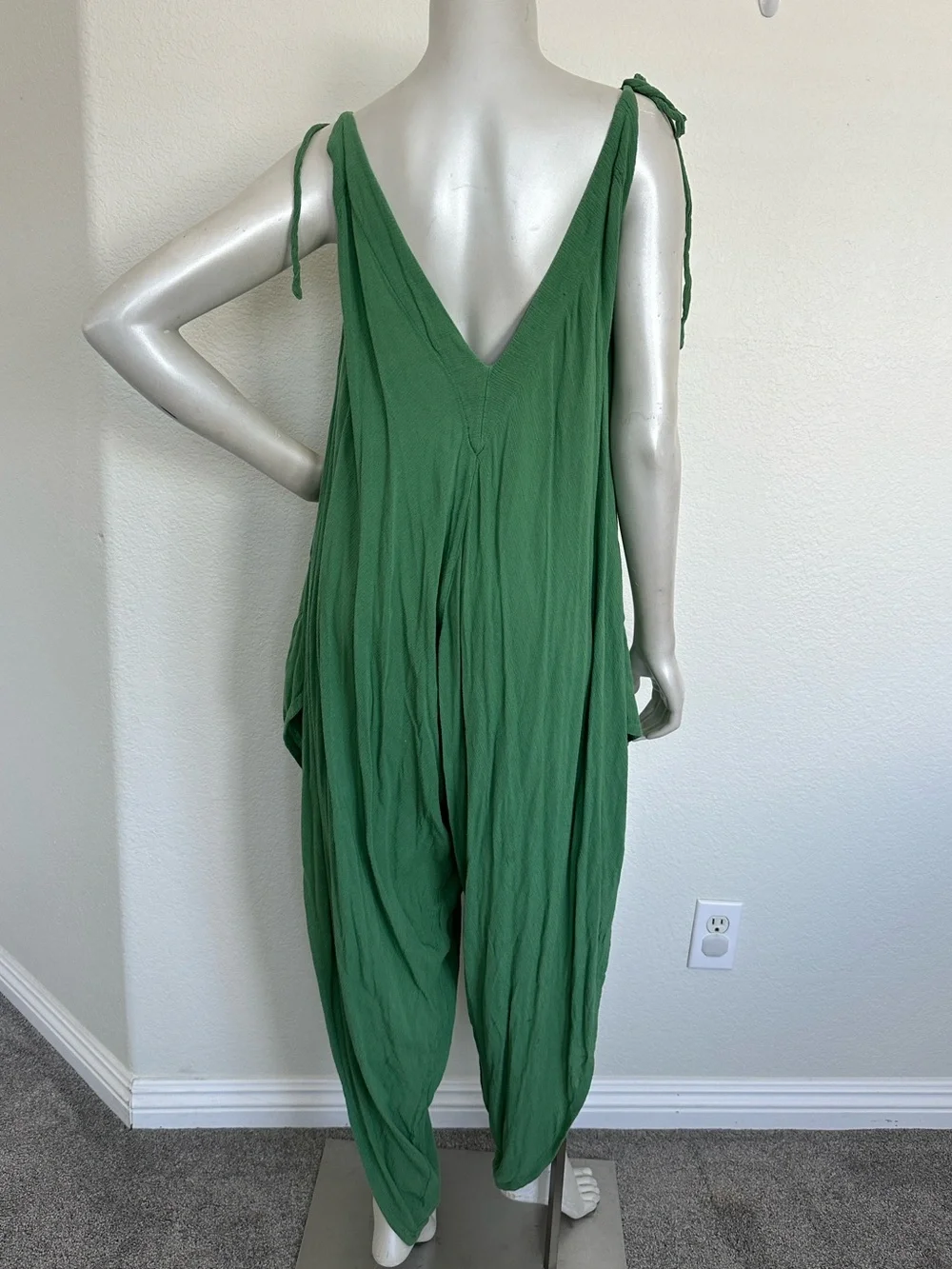 Free People Crinkled Rayon Harem Jumpsuit Oversized Tie Strap